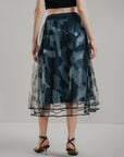 Belted Allover Printed Tulle Skirt