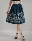 Blooms Embroidery Midi Skirt