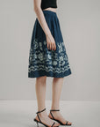 Blooms Embroidery Midi Skirt