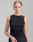 Side Pleat Sleeveless T-Shirt