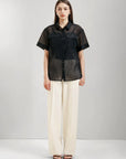 Oversize Semisheer Button-Up Shirt