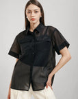 Oversize Semisheer Button-Up Shirt