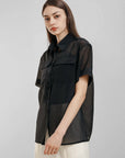 Oversize Semisheer Button-Up Shirt