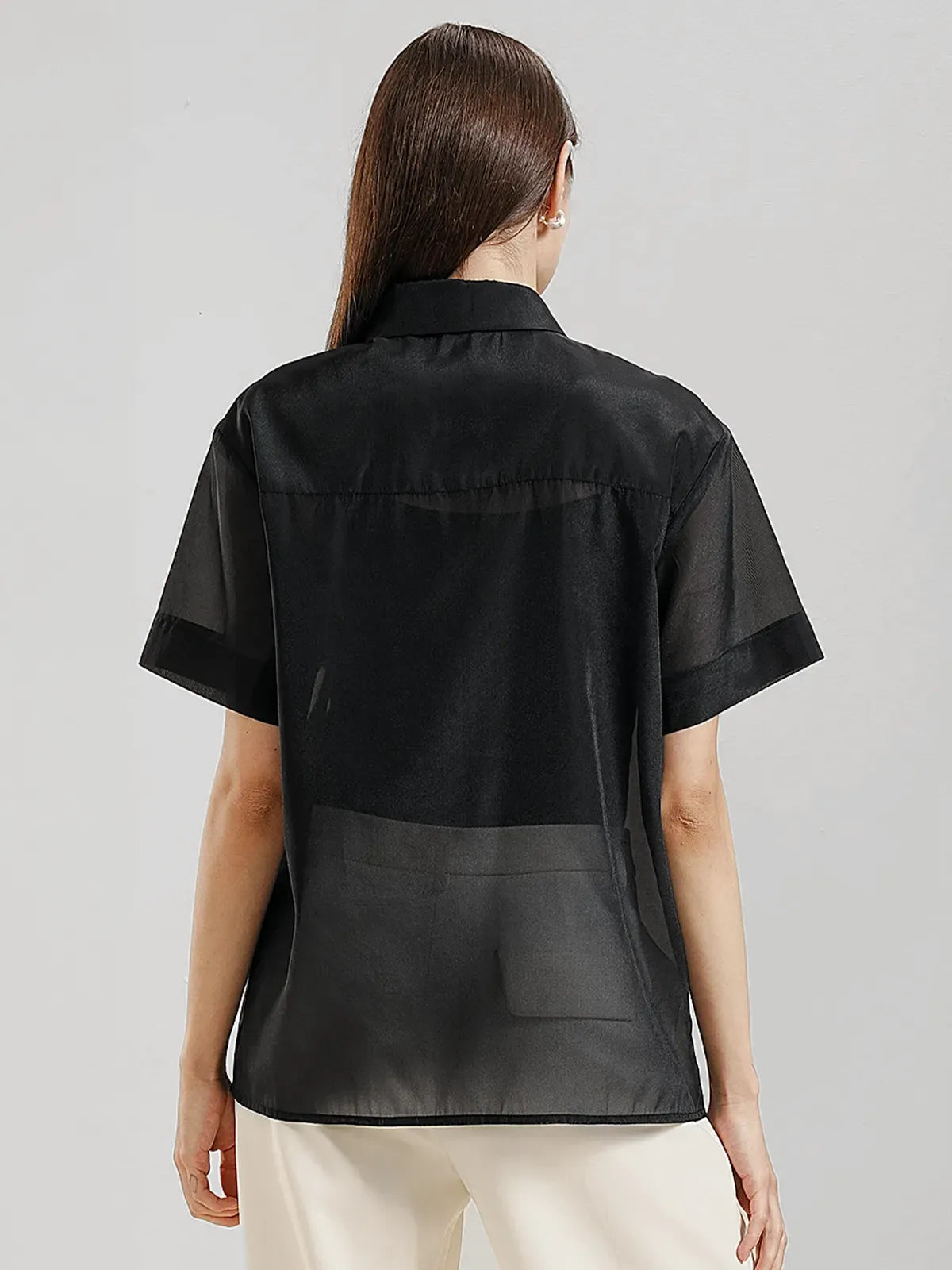 Oversize Semisheer Button-Up Shirt