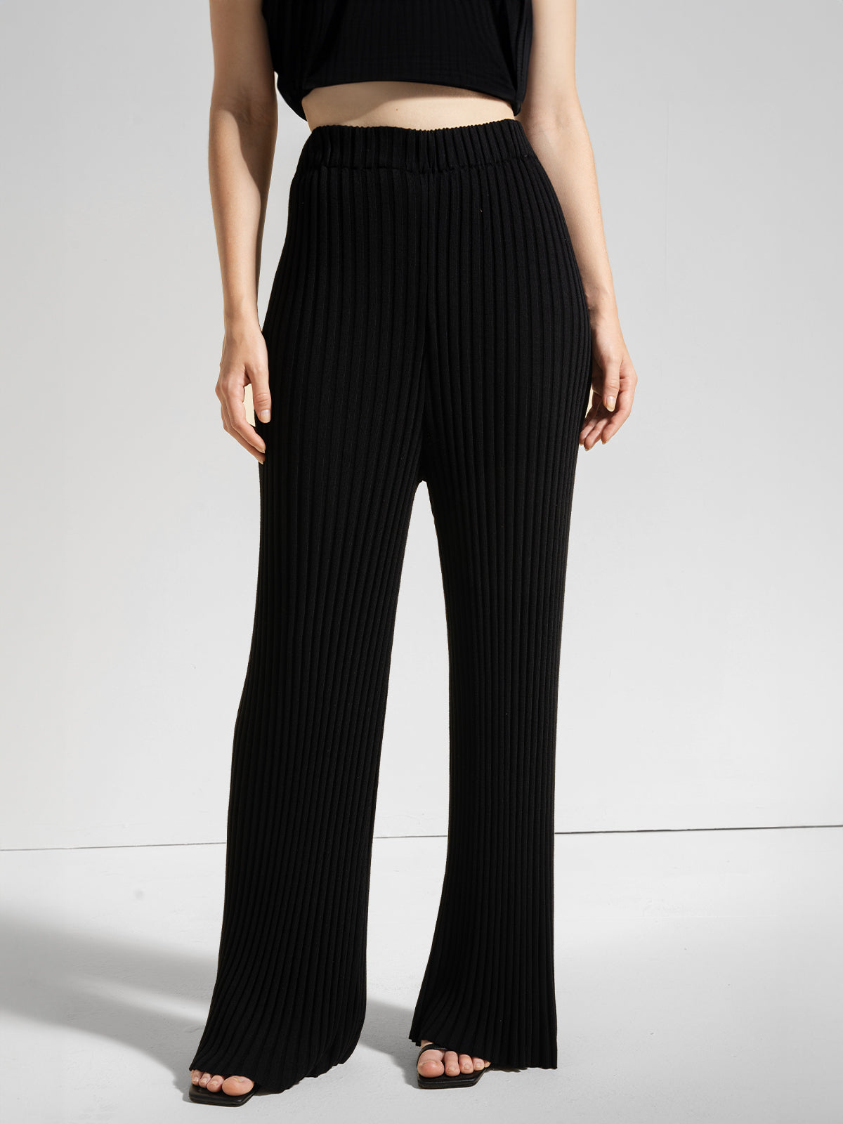 Rib Knit Wide Leg Pants