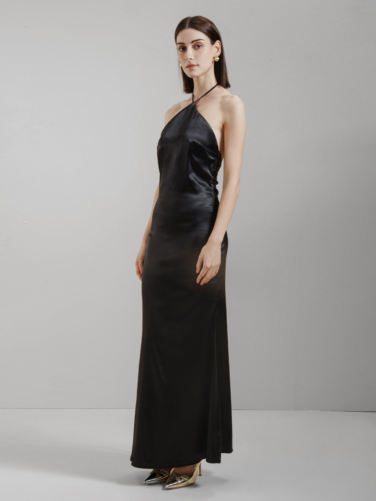 Satin  Halter Neck Maxi Slipdress