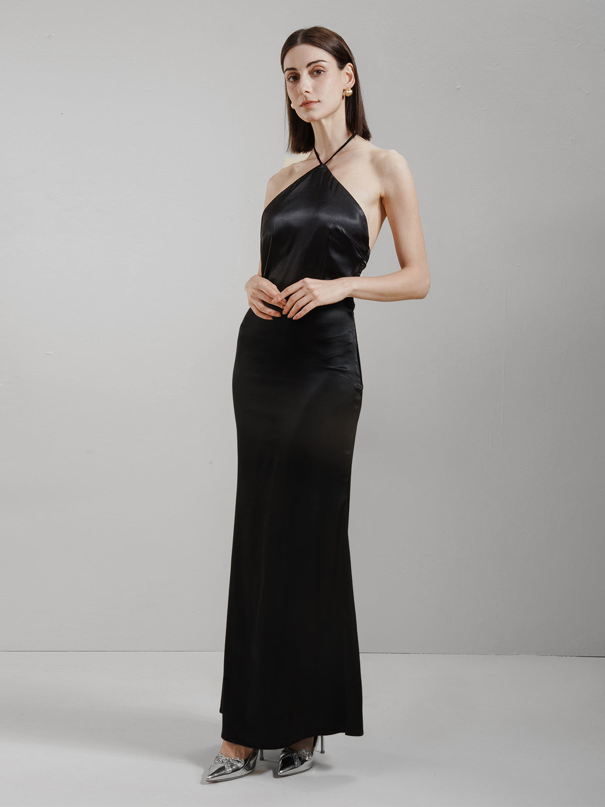 Satin  Halter Neck Maxi Slipdress