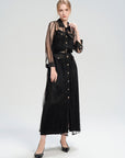 Sheer Lace Belted Maxi Dress