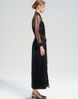 Sheer Lace Belted Maxi Dress