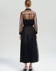 Sheer Lace Belted Maxi Dress