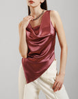 Cowl Neck Asymmetric Satin Tank