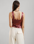 Cowl Neck Asymmetric Satin Tank