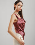 Cowl Neck Asymmetric Satin Tank