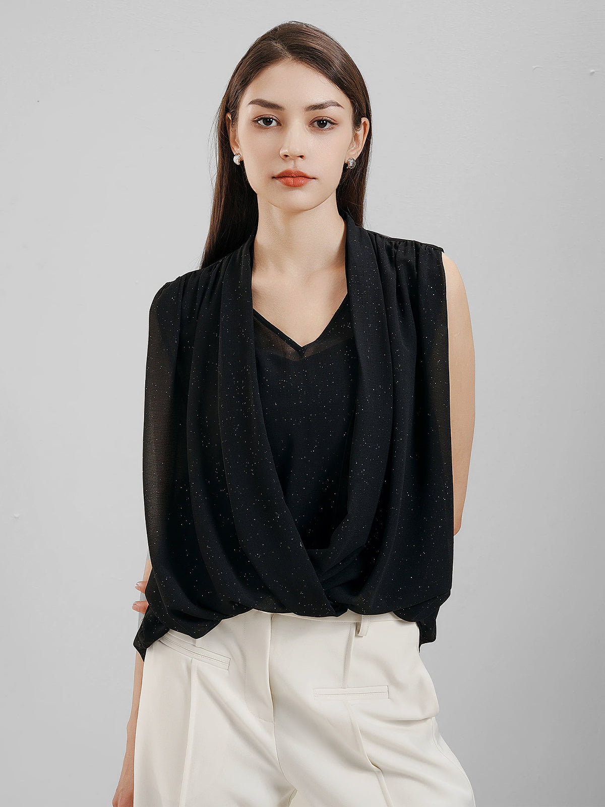 Drape Front Sleeveless Blouse