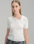 Ribbed Short Sleeve Knit T-Shirt