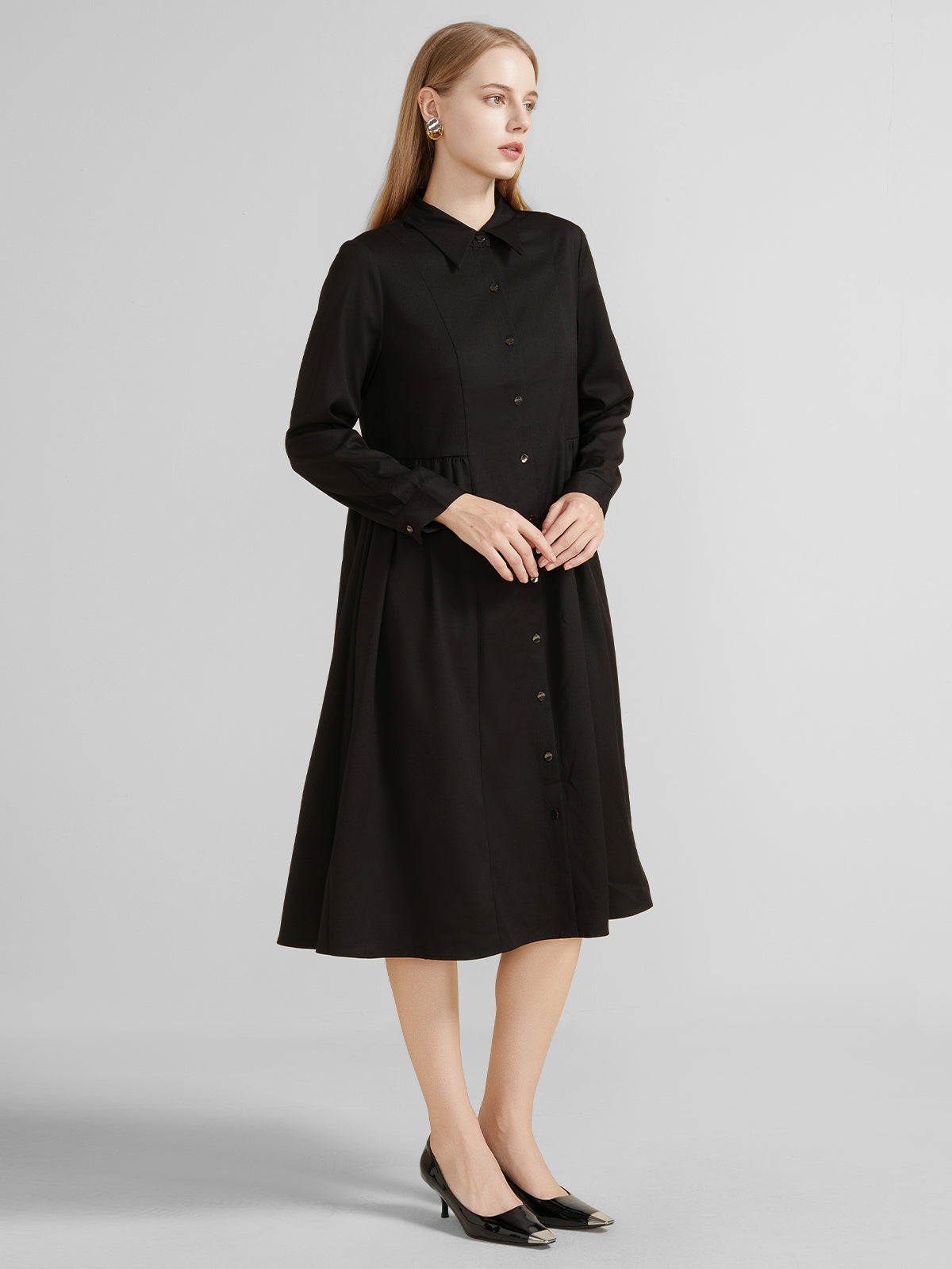 Pleat Button Up ShirtDress