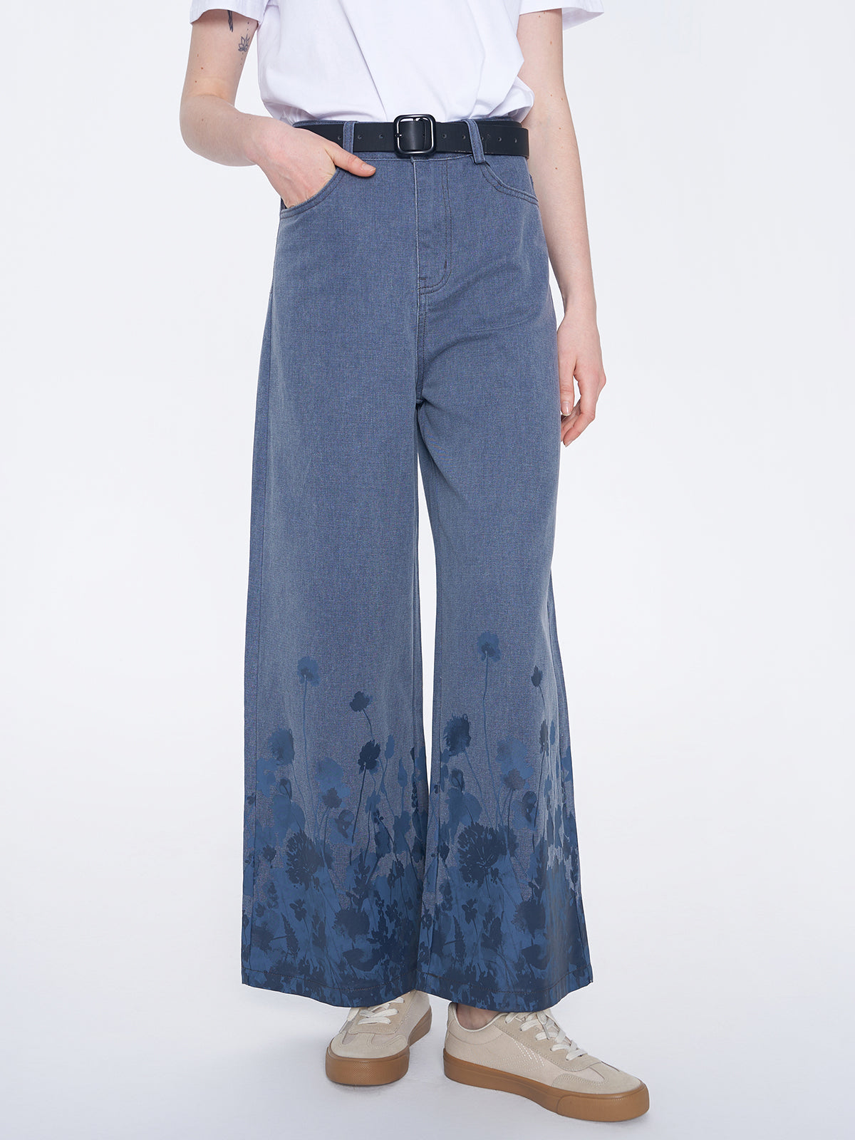 Floral Print Wide Leg Jeans