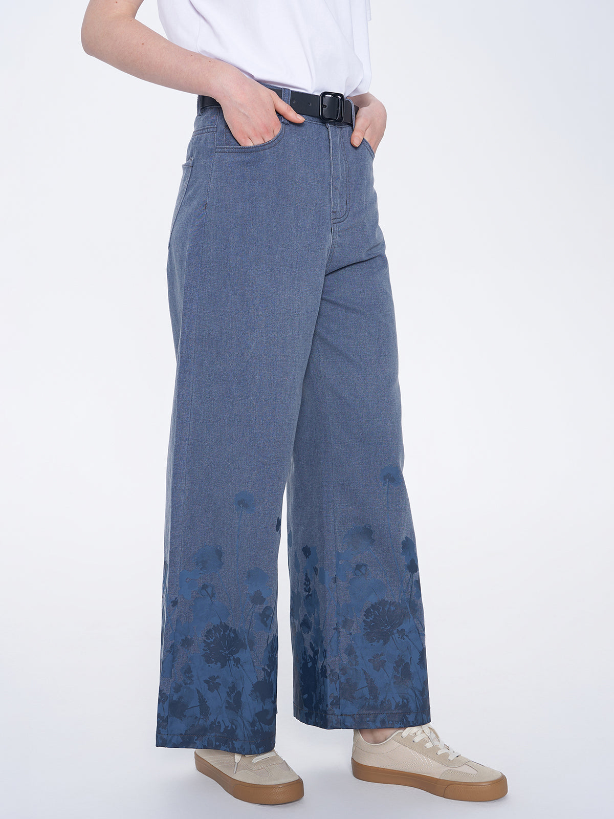 Floral Print Wide Leg Jeans