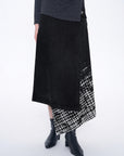 Checked Asymmetric Denim Skirt