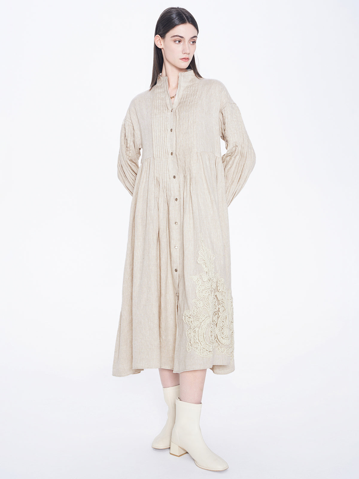 Pleat Button up Linen Dress