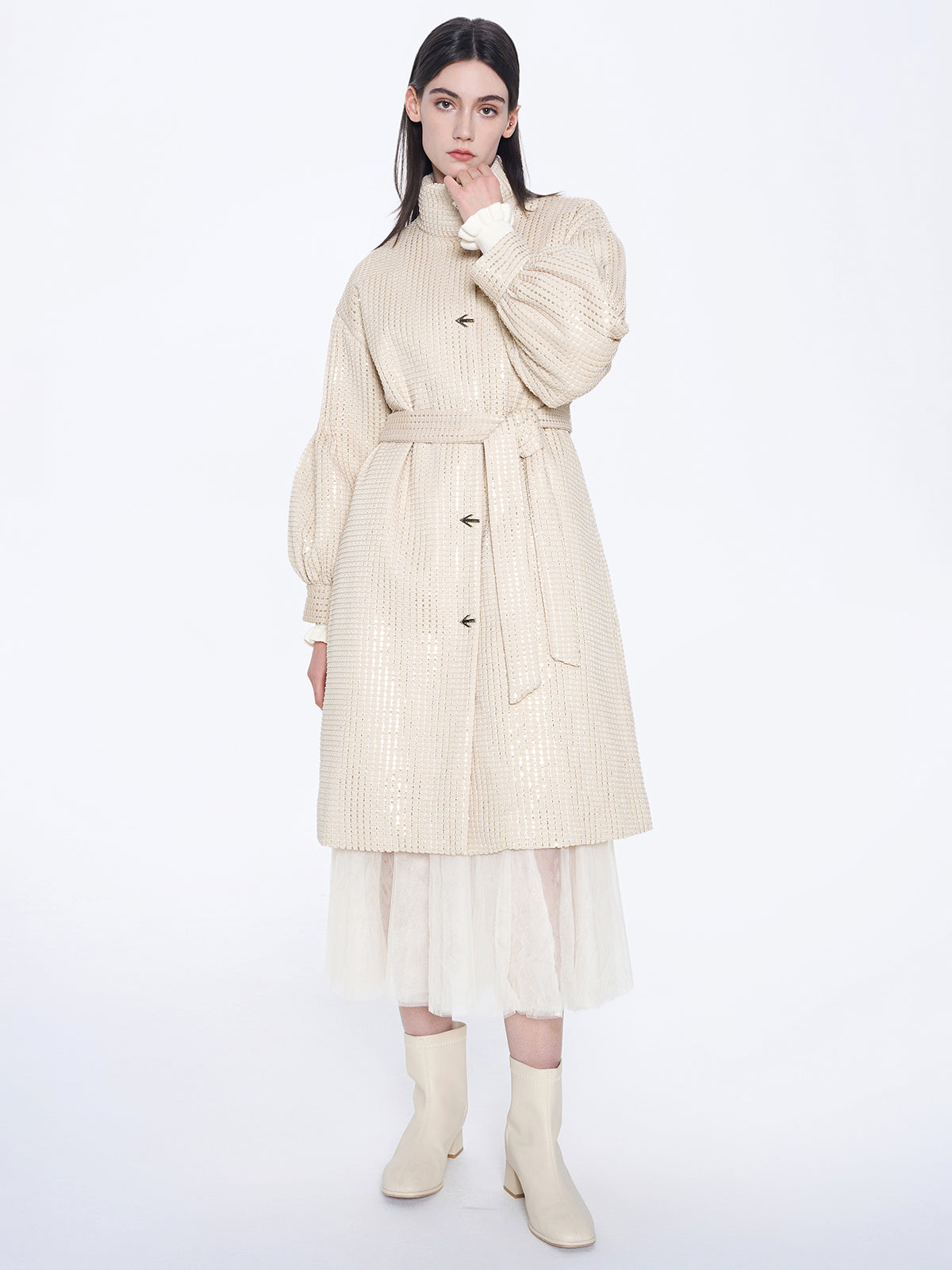 Checked Quilted Longline Down Coat