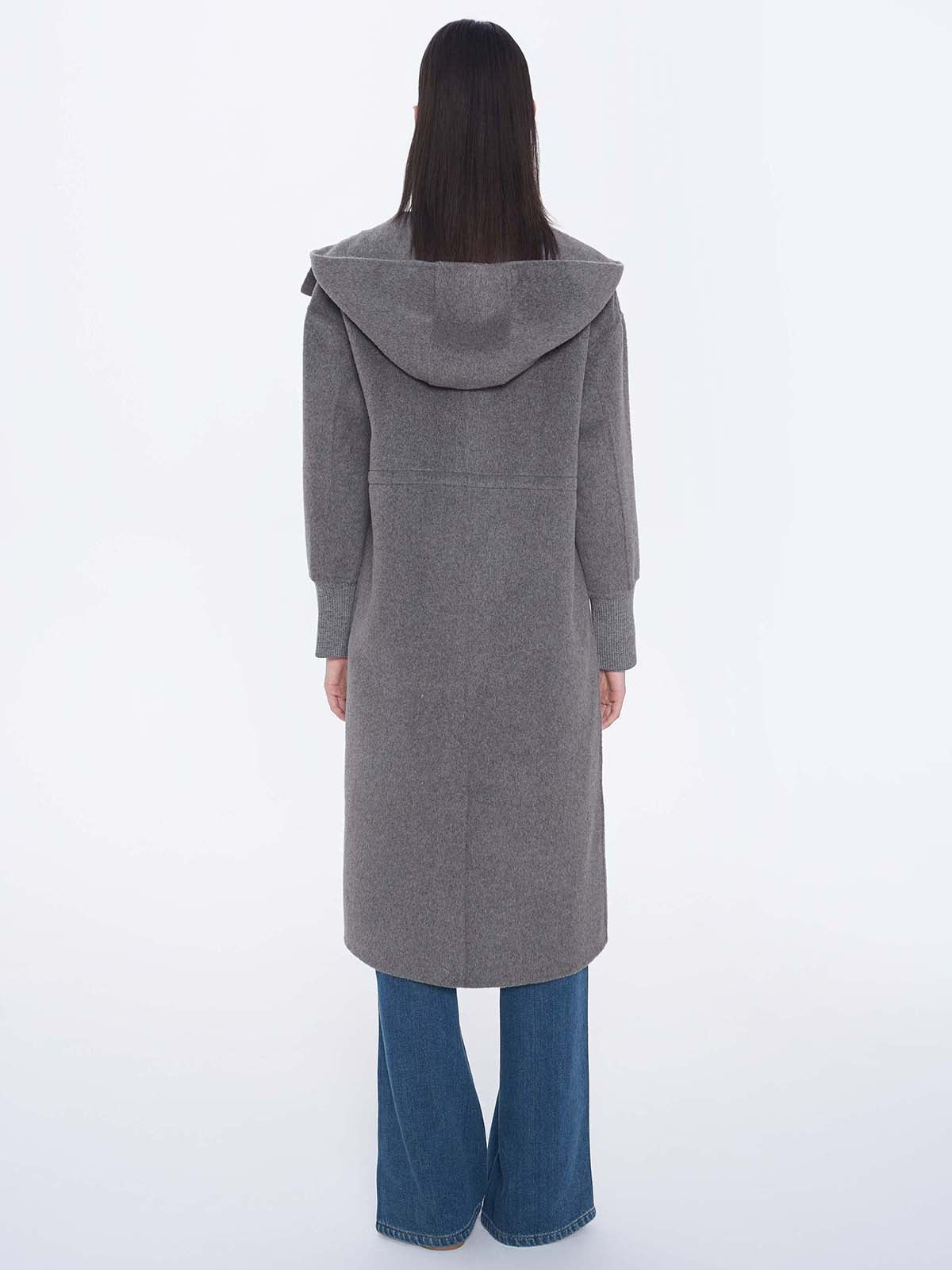 Zip Front Hooded Wool Coat