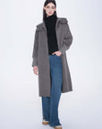 Zip Front Hooded Wool Coat