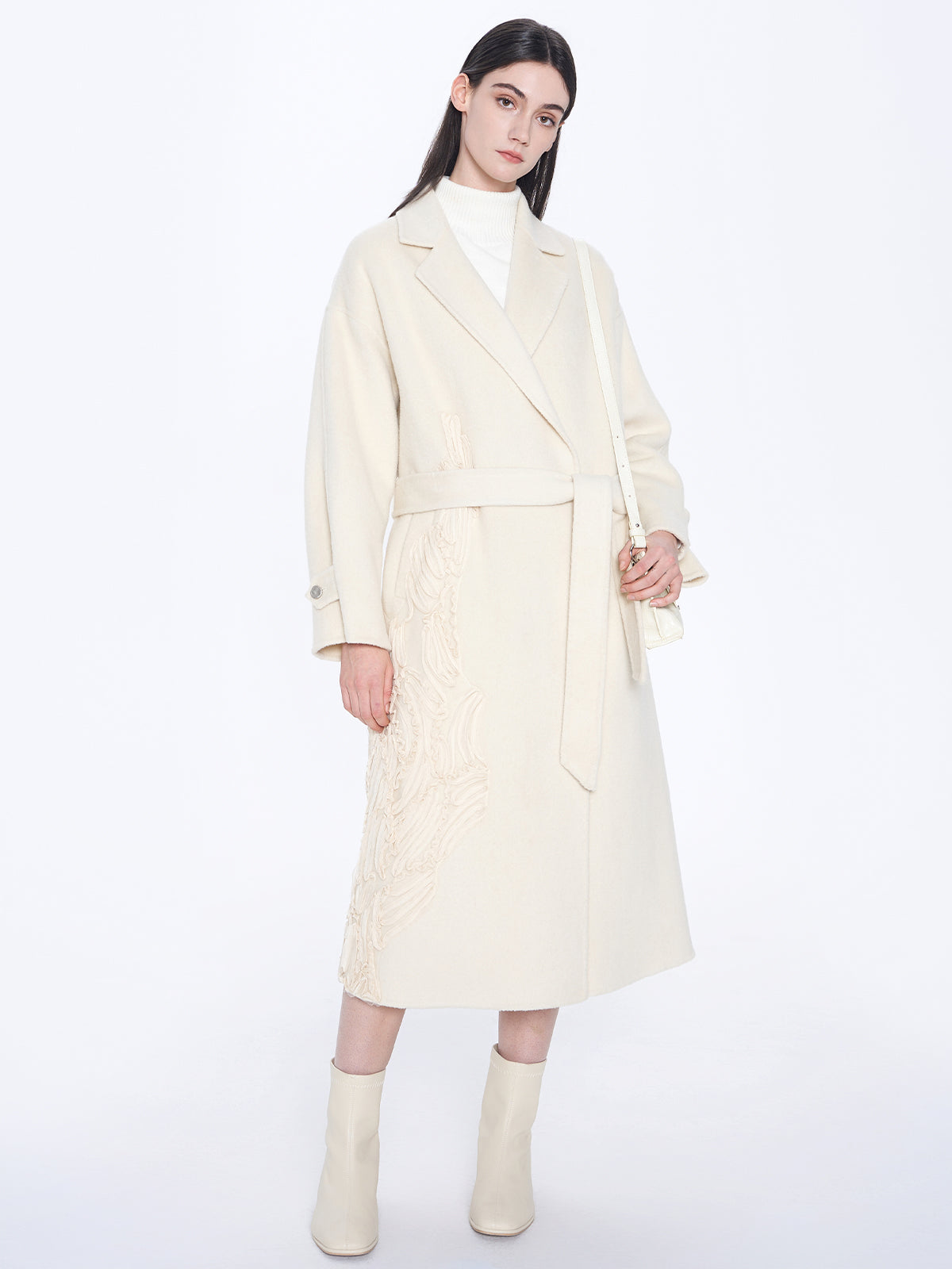 Embroidery Belt Wool Coat