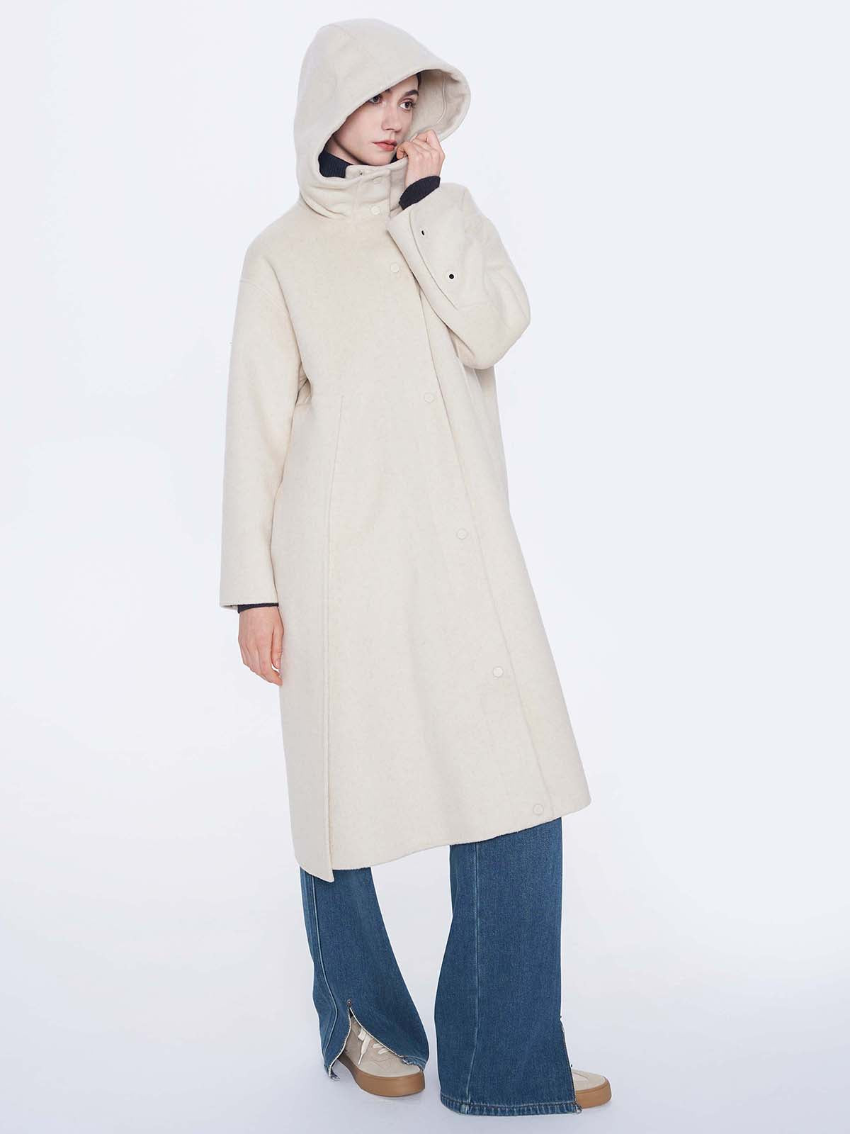 Hoodie Longline Wool Coat