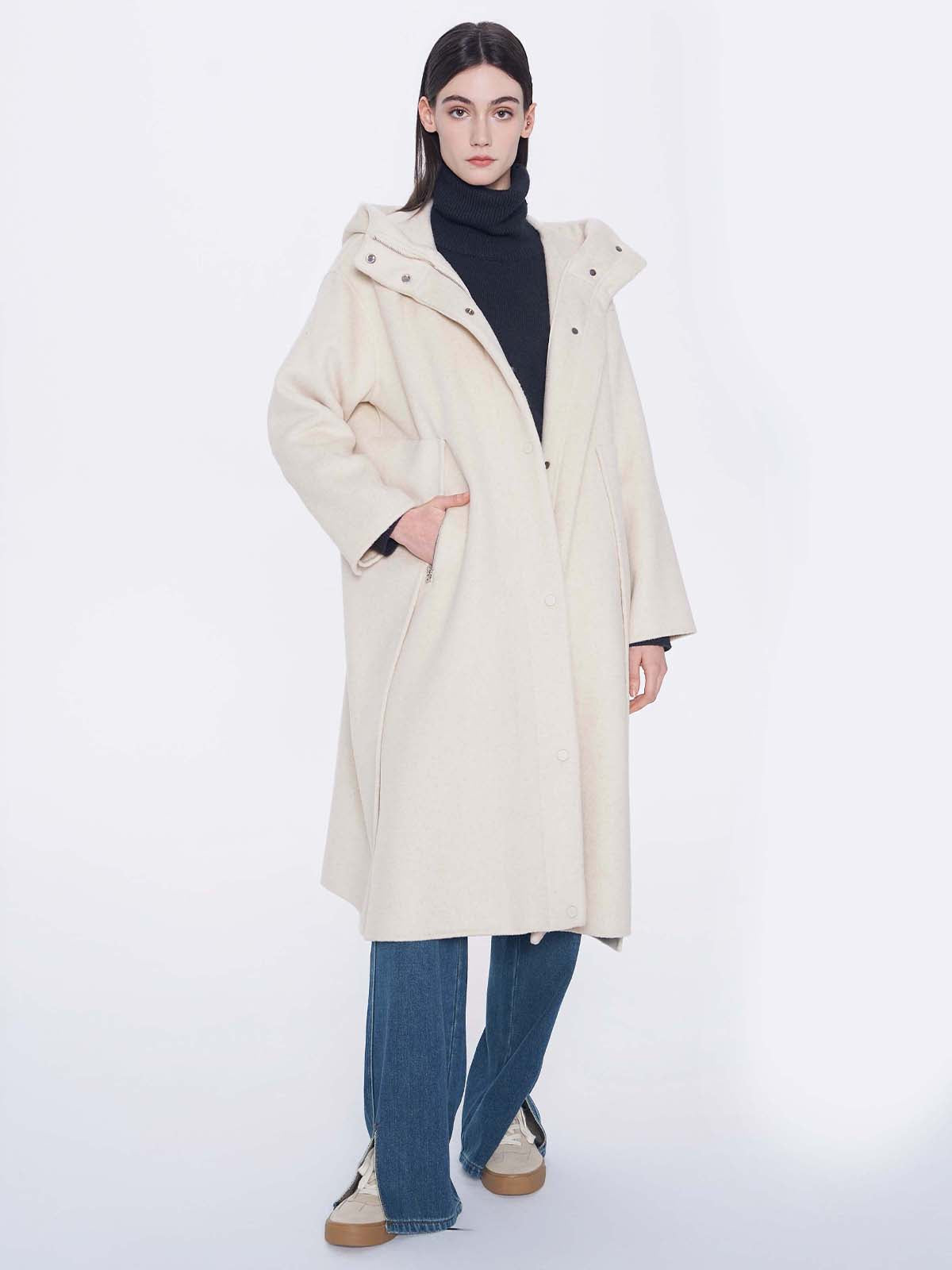 Hoodie Longline Wool Coat