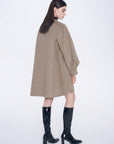 Waist-Tie Bubble Sleeve Wool Coat