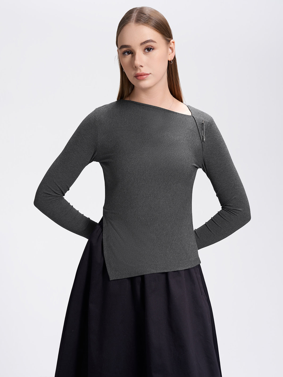 Asymmetric Neck Knit Top