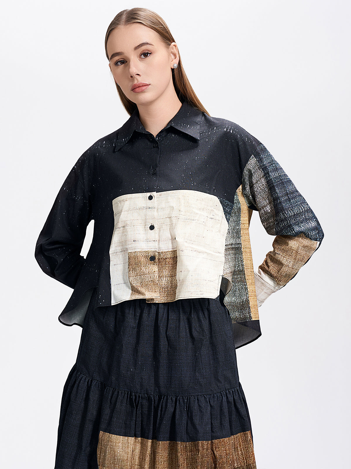 Colorblock Print Relaxed Shirt