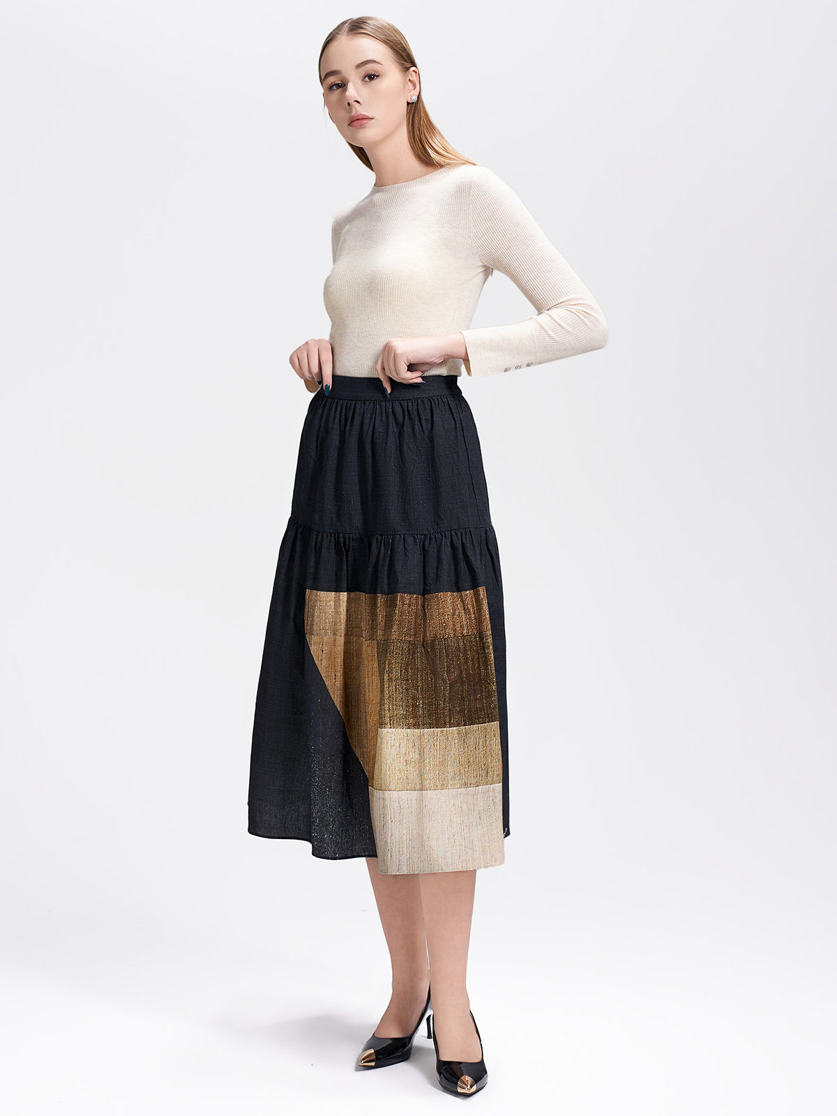 Colorblock Print Midi Skrit