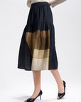 S·DEER patchwork tiered midi skirt with elastic waistband