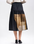 S·DEER patchwork tiered midi skirt with elastic waistband