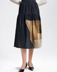 S·DEER patchwork tiered midi skirt with elastic waistband