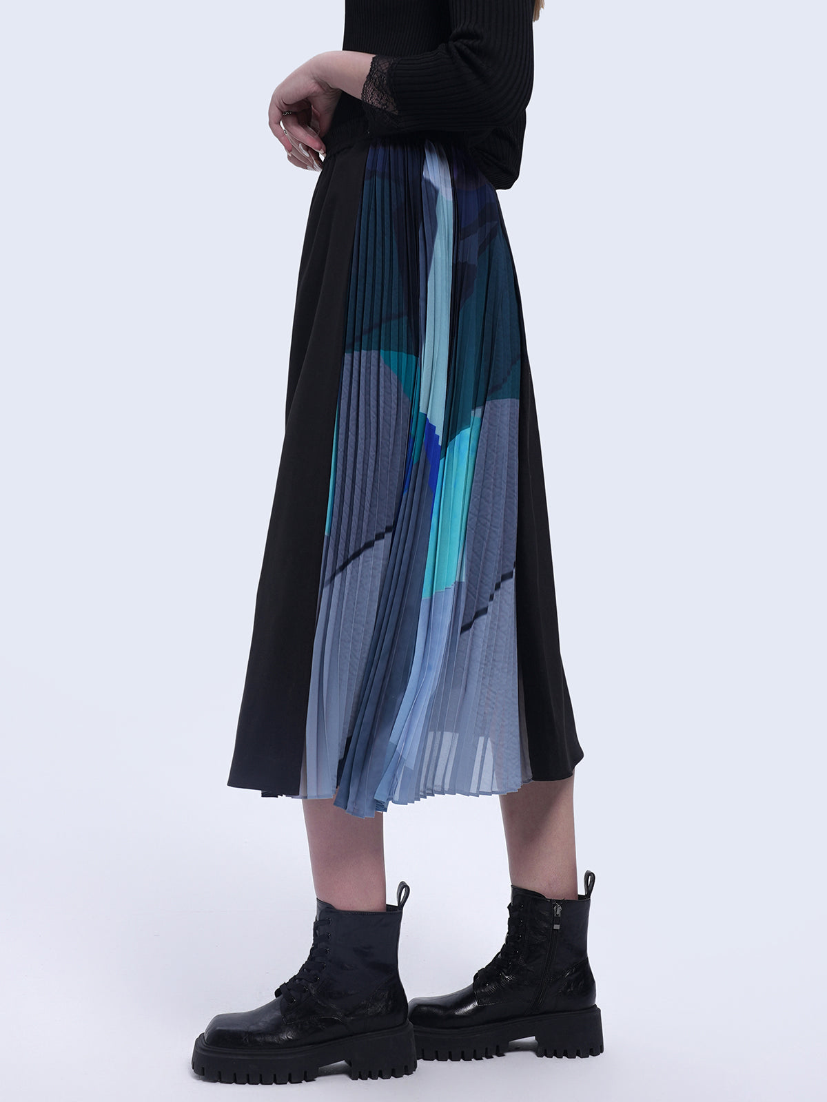 Colorblock Pleated Midi Skirt