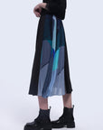 Colorblock Pleated Midi Skirt