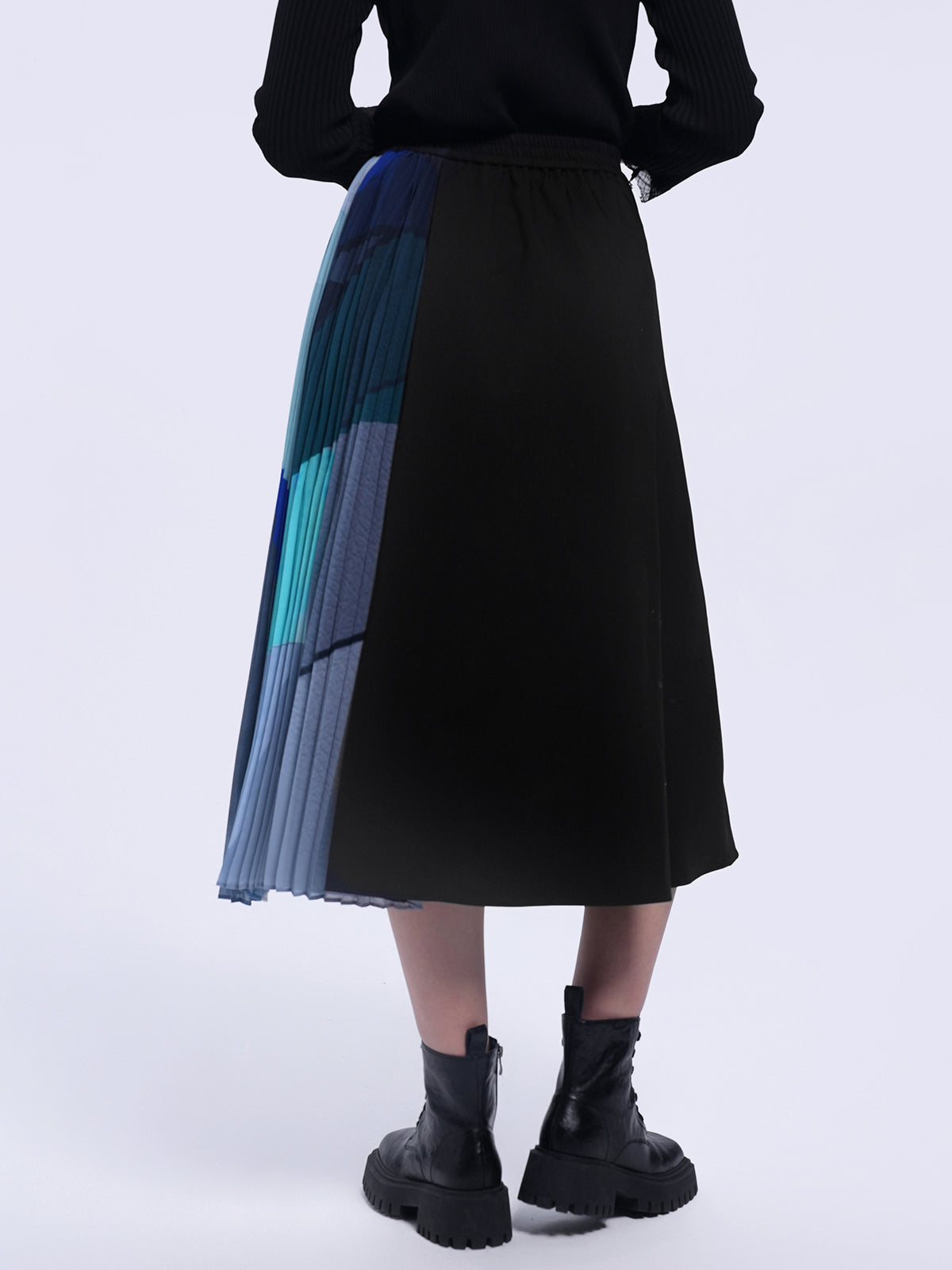 Colorblock Pleated Midi Skirt