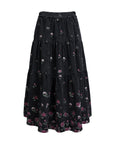 Floral Print Tiered Denim Midi Skirt