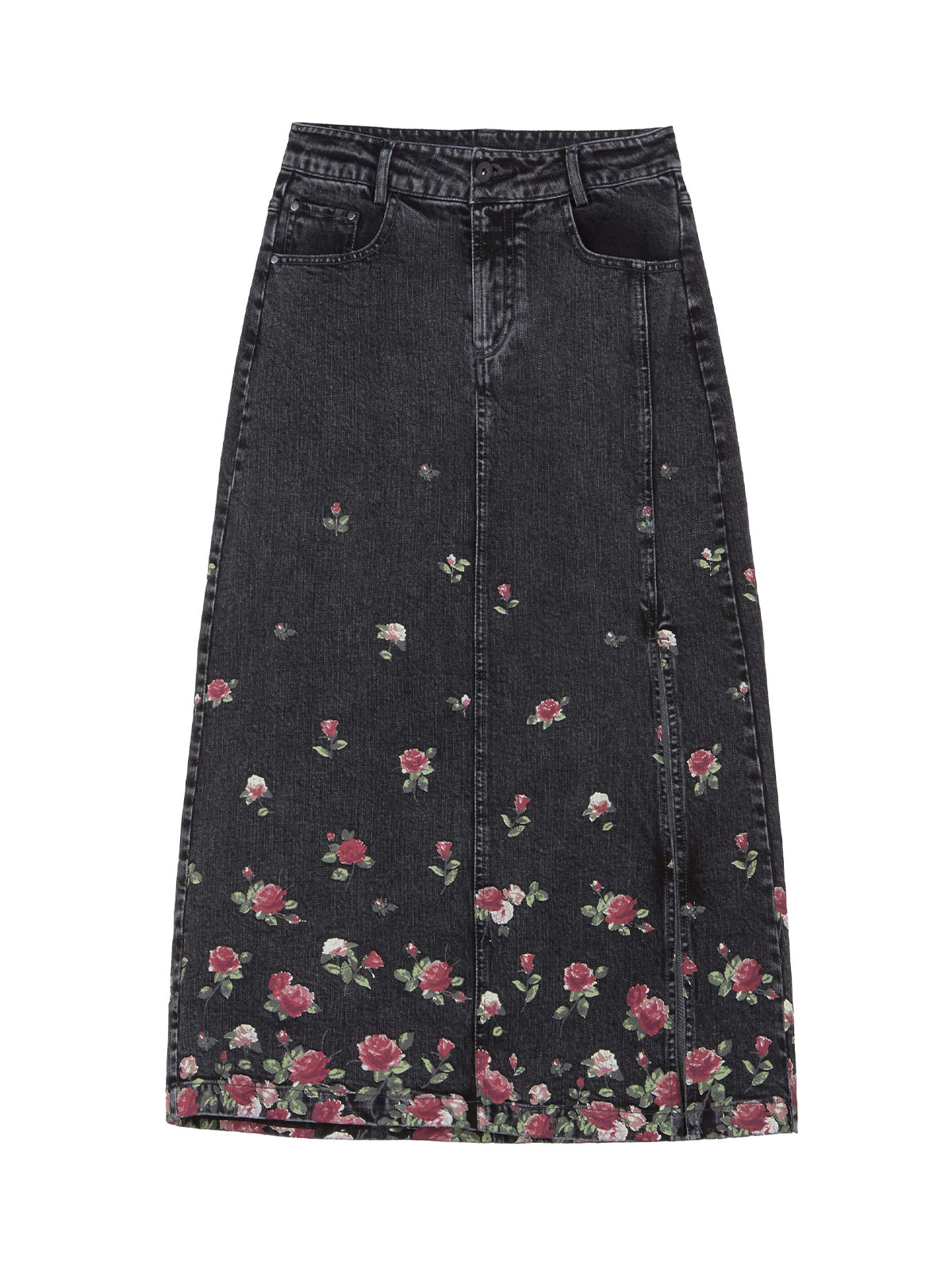 Floral Print Denim Pencil Skirt