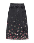 Floral Print Denim Pencil Skirt