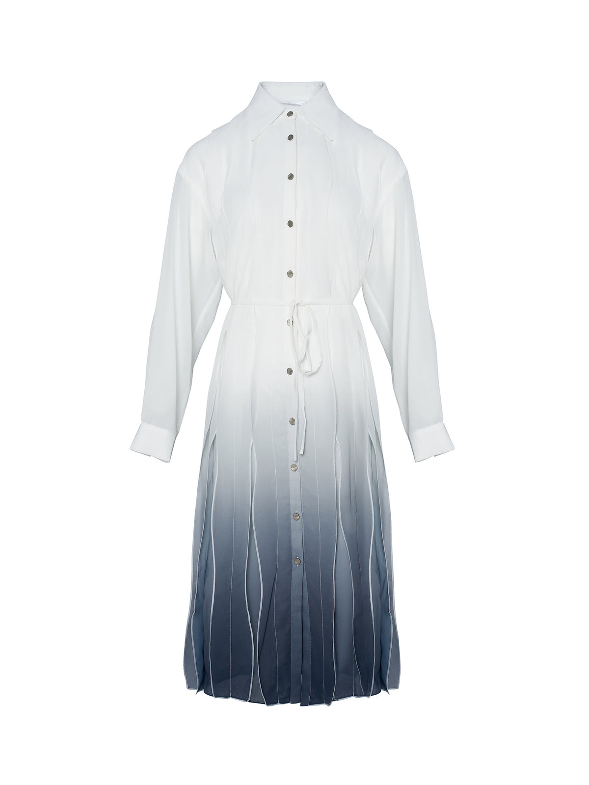 S·DEER pleated shirt dress, highlighting the smooth gradient of color and the pleating details