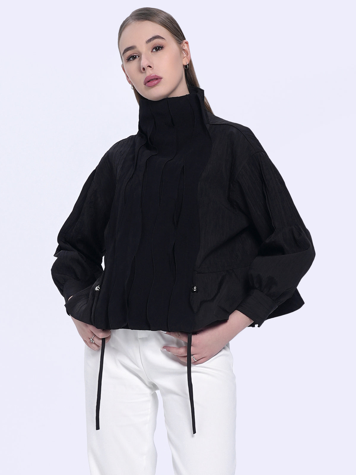 Stand Colloar Textured Jacket