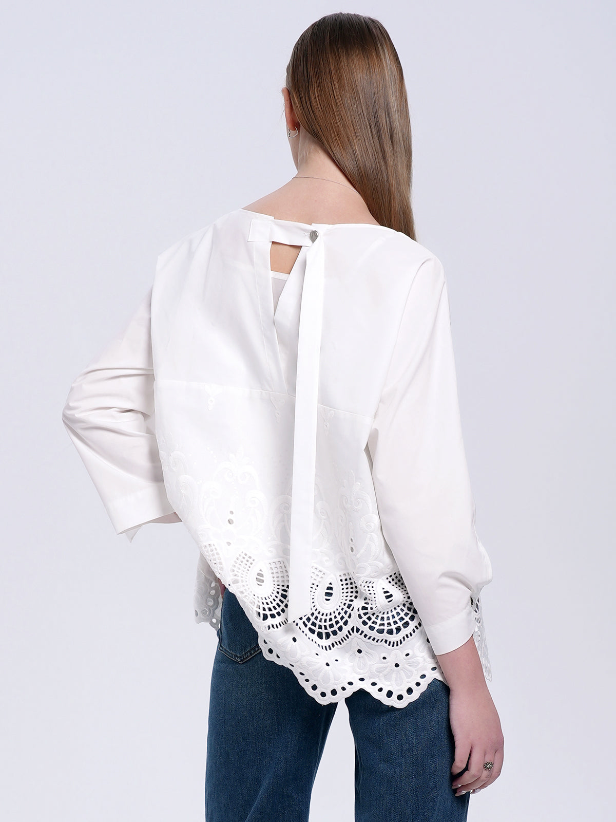 Solid Boho long sleeve blouse with cutout design detail