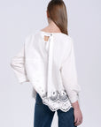 Solid Boho long sleeve blouse with cutout design detail