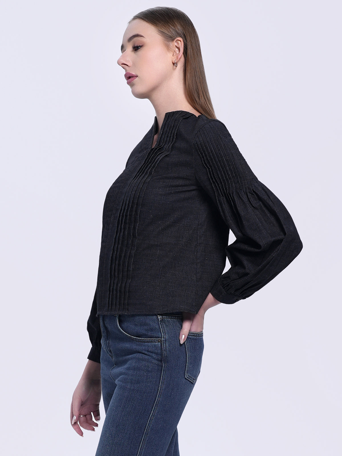 V-Neck Pleated Top