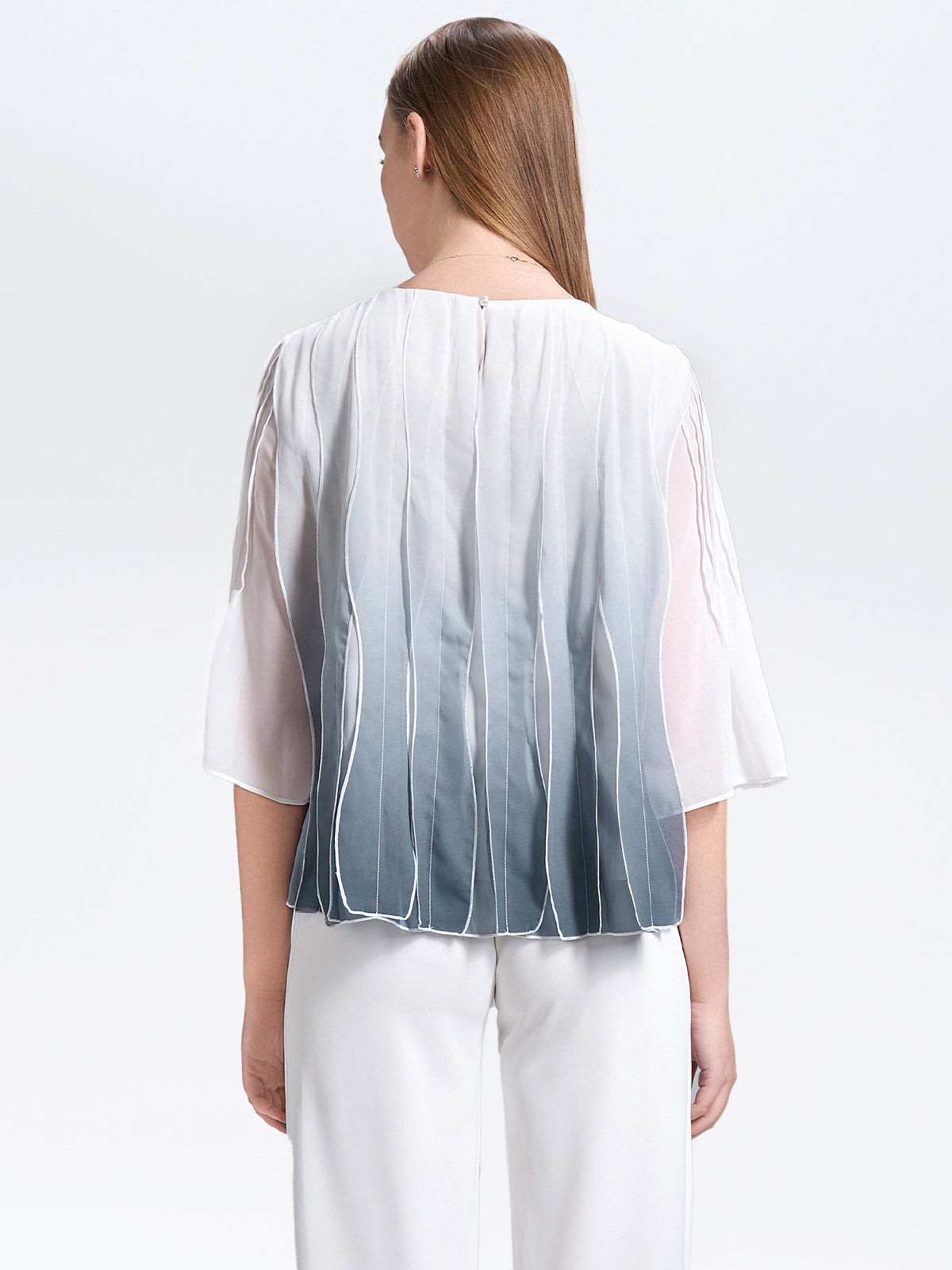 Round Neck Tiered Chiffon Blouse