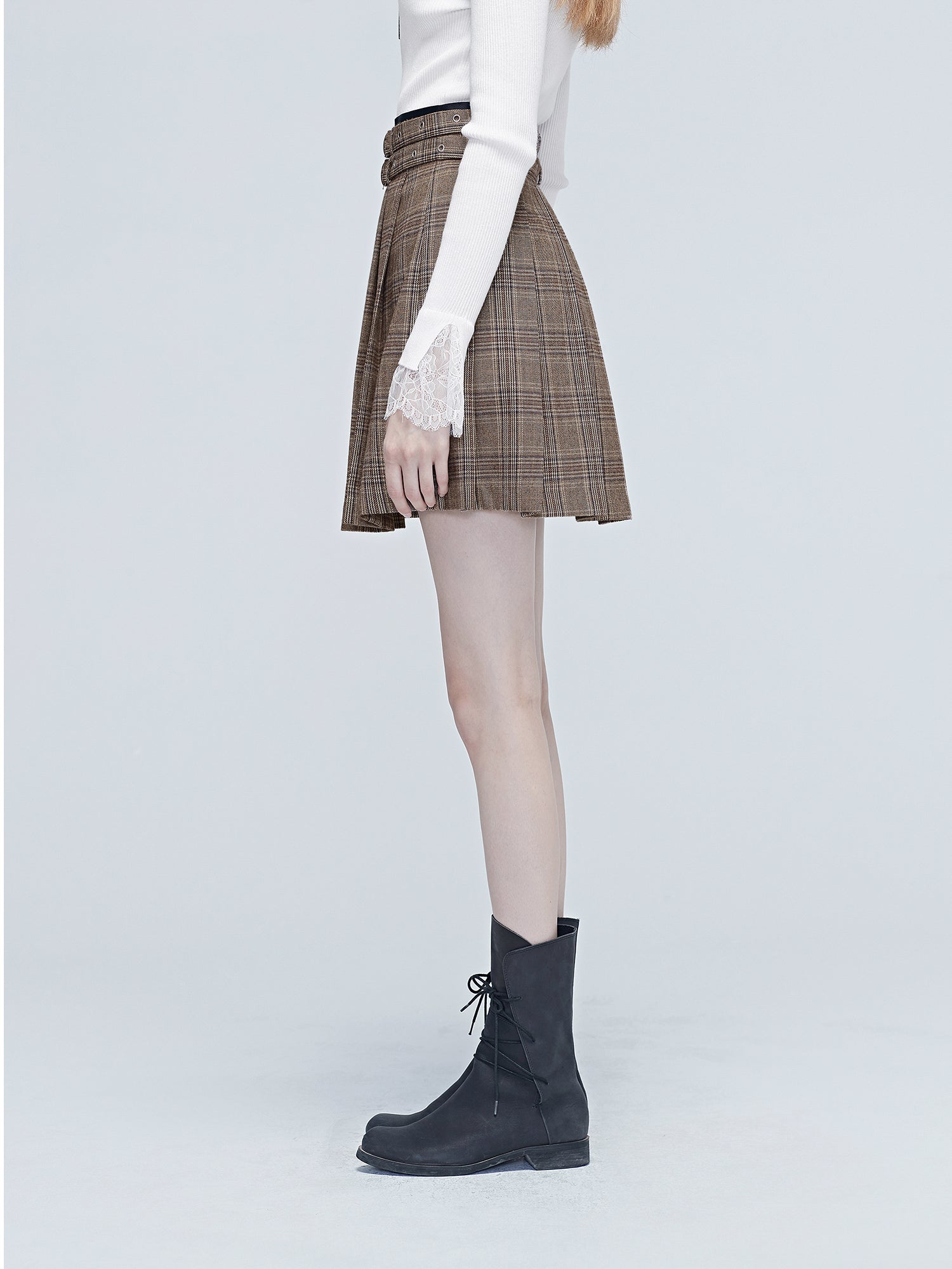 Contrasting Plaid Pleated Skirt – S·DEER